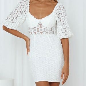 NWT. White cotton lace dress sign corset detail. Never worn. New season.